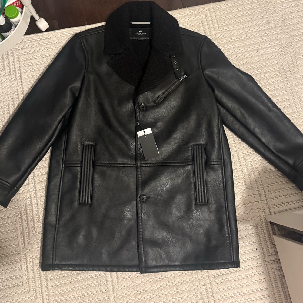 Andrew Marc Black Leather Coat